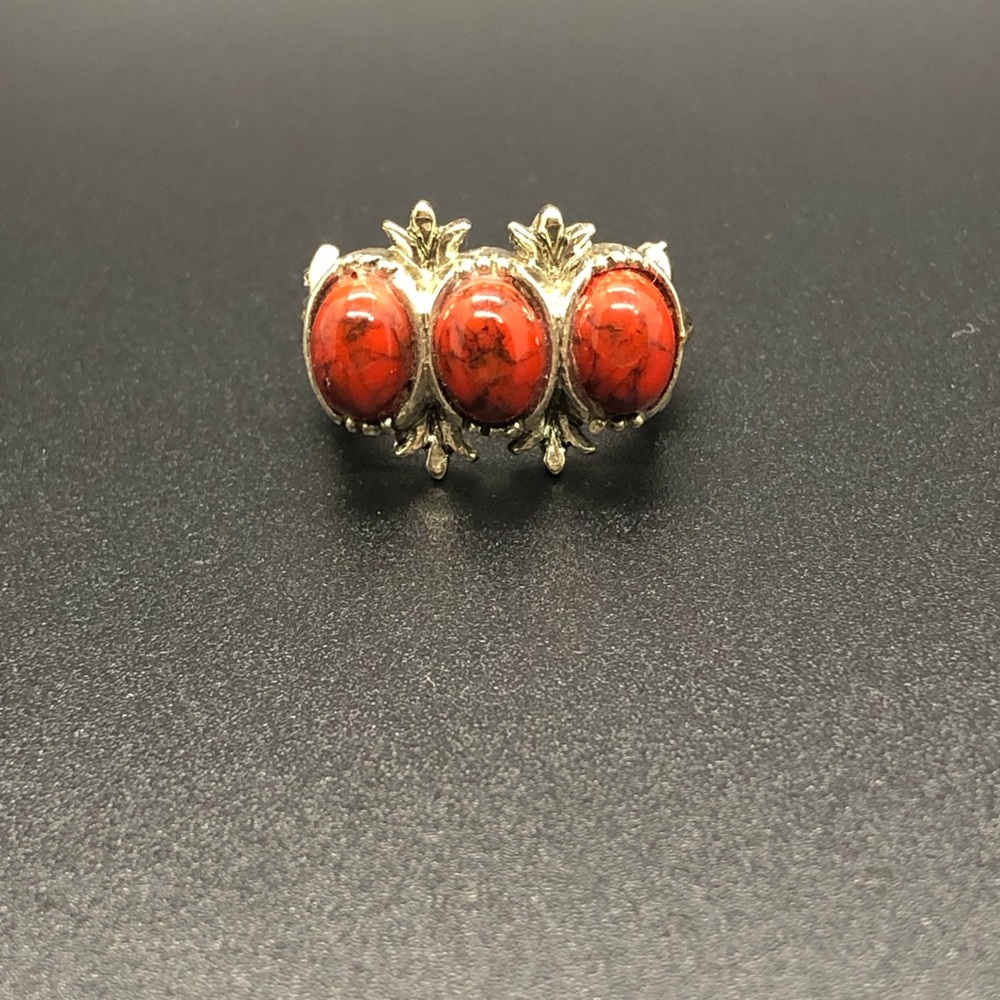 Vintage Red turquoise or red jasper adjustable ring